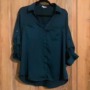 Express green satin button down size L
